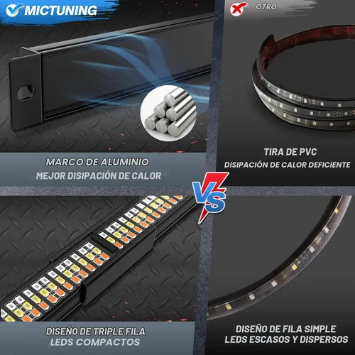 Vista 4 de MICTUNING - Barra de luz LED triple para parte trasera de 60 pulgadas, impermeable IP68, marco de aluminio plegado Plug-and-Play con conector plano
