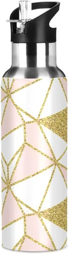 Vista 8 de Stainless Steel Vacuum Insulated Water Bottle 20 Oz, Leakproof Water Bottles for Gym Outdoor Travel School, Geometric Gold Triangles