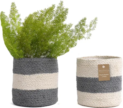 Vista 12 de Cesta de maceta de yute - Cubiertas de cuerda de yute tejidas para decorar suculentas de interior/exterior, macetas pequeñas - Juego de 2