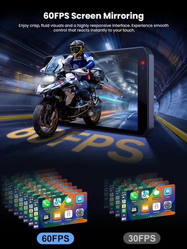 Vista 5 de CHIGEE AIO-5 EVO - Sistema de conducción inteligente para motocicleta, CarPlay inalámbrico y Android Auto, doble cámara de salpicadero delantera