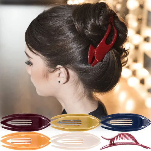 Vista 10 de RC ROCHE 6 piezas de pinzas planas para el cabello con gran garra para cabello grueso, diseño francés de pico de pato, para mujer, sin (Large) Negro