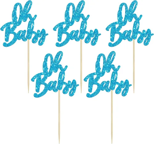 Vista 3 de 24 adornos para cupcakes con purpurina para baby shower, para baby shower, temática de revelación de género, decoraciones para pasteles para baby
