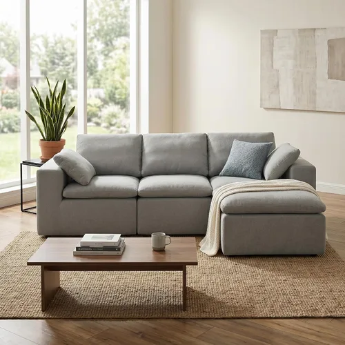 Vista 10 de Sofá de nube sin hueso de 106 pulgadas, sofá modular en forma de L, sofá de sala de estar de espuma viscoelástica en una caja, tela de chenilla,