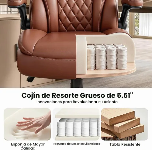 Vista 6 de Silla de oficina ejecutiva, silla ergonómica para computadora para oficina Marrón