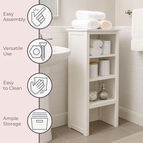 Vista 6 de Alaterre Furniture Dorset - Estantería de baño de 13 pulgadas de profundidad con estantes ajustables, armario de baño blanco para toallas, artículos
