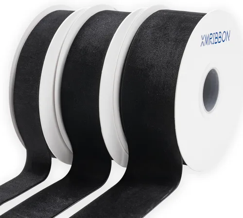 Vista 6 de Cinta de terciopelo negro de un solo lado, carrete de 1 pulgada por 10 yardas