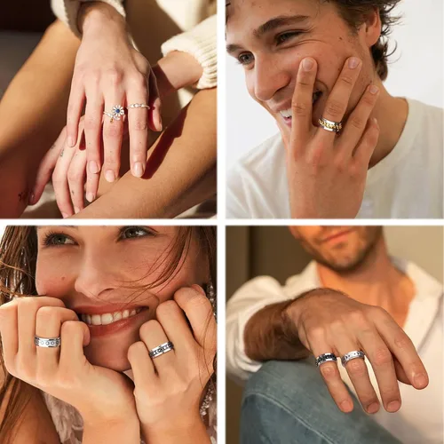 Vista 5 de FASACCO 12 piezas de anillos de ansiedad para hombres y mujeres - Anillos giratorios para aliviar la ansiedad y el estrés, con flores, luna