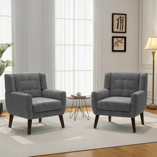 Vista 28 de Accent Chair Set of 1, Comfy Reading Armchair, Beige Linen Blend, Tufted Button Backrest, Solid Wood Frame, Upholstered Club Single Sofa Chairs