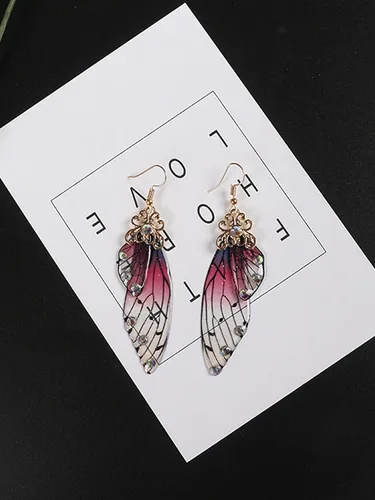 Vista 5 de Pendientes de hadas para mujer, aretes de mariposa para niñas, aretes largos multicolores, colgantes para niñas y bodas