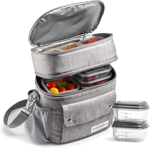 Vista 8 de Fit & Fresh Westminster - Lonchera aislada de doble compartimento para mujer, juego completo de almuerzo con 2 contenedores, bolsa térmica aislada