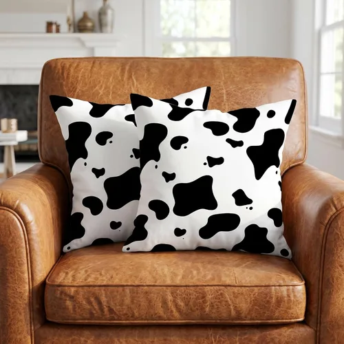 Vista 2 de TOMWISH Juego de 2 fundas de almohada de 16 x 16 pulgadas, diseño de vaca blanca y negra, fundas decorativas para el hogar, cama, sofá, sala