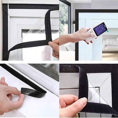 Vista 5 de Kit de aislamiento de ventana, lona de vidrio suave sellada para balcón, película transparente, envoltura reutilizable para ventana de invierno que