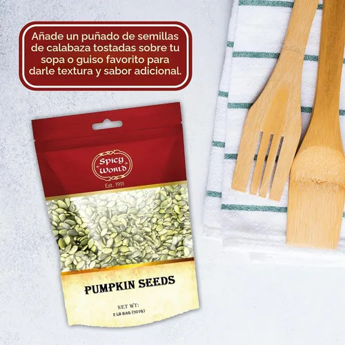 Vista 7 de Bolsa de 2 LB de semillas de calabaza crudas - peladas, grado AAA, sin sal, secas, veganas, bolsa a granel de Spicy World