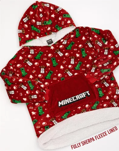 Vista 8 de Minecraft Manta de Navidad Vuddie de gran tamaño con capucha para niños y niñas, forro polar rojo