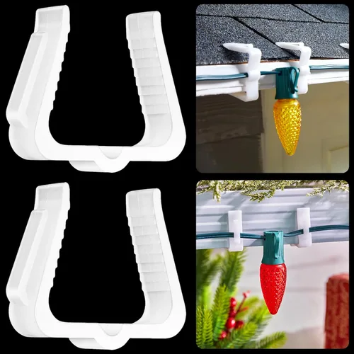Vista 12 de Clips de primavera para luces navideñas C7 C9, 25 unidades de clips de primavera rápidos para luces navideñas, clips para tejas y canalones a prueba