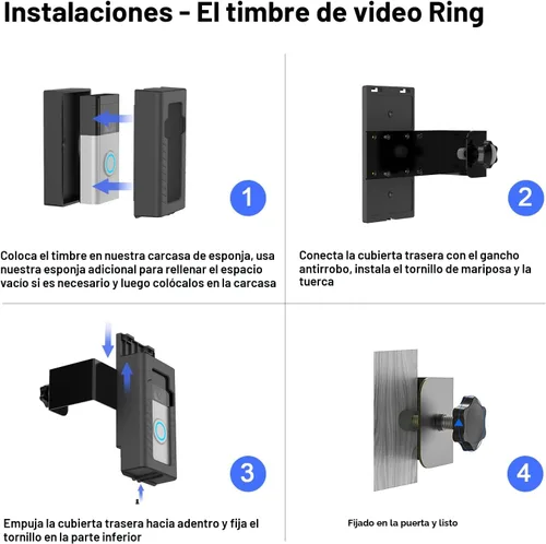 Vista 7 de SZAOYU - Soporte de puerta antirrobo para timbre de video Ring 4/3 Plus/3/2/1 (2020) No-drill anti-theft door mount , renter friendly, secure fit