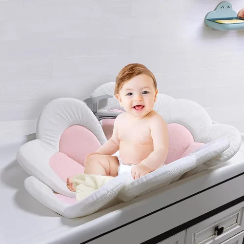 Vista 4 de PandaEar Almohadilla de baño para bebé recién nacido, asiento de baño de bebé a niños pequeños de 0 a 6 meses en adelante, pétalos de flores suaves