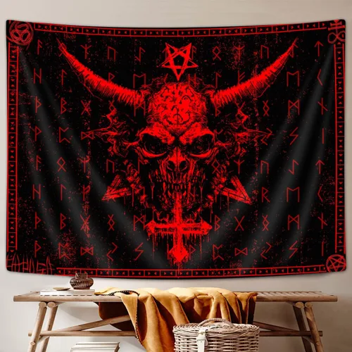 Vista 2 de Ptrxobj Pentagrama de cabeza de cabra para colgar en la pared, símbolo gótico demonio diablo, sala de estar, 60 x 40 pulgadas