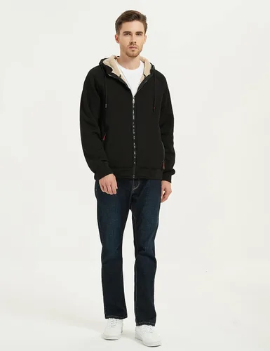Vista 3 de Flygo Sudadera con capucha de forro polar para hombre, cálida con cremallera completa, forro de sherpa, chaqueta de invierno