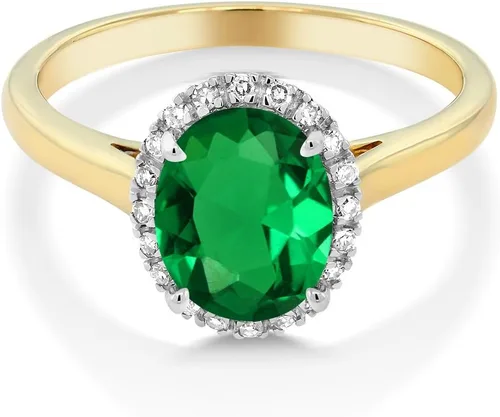 Vista 24 de Gem Stone King Anillo de compromiso ovalado de oro amarillo de 10 quilates con piedra natal y halo de diamantes Ovalado de 0.354 x 0.276 in