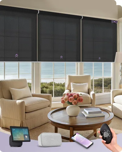 Vista 19 de Graywind Persianas enrollables inteligentes acopladas compatibles con Alexa Google, tamaño personalizado extra grande, persianas motorizadas