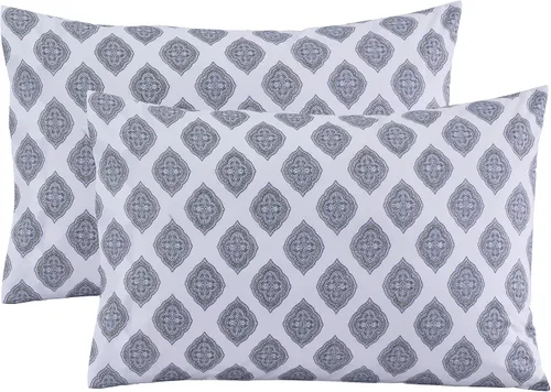 Vista 27 de Feather & Stitch - Fundas de almohada 100% algodón de 2 piezas tamaño Queen, 300TC fundas de almohada ultra suaves con cierre de sobre, resistentes