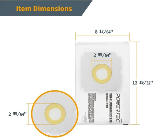 Vista 3 de POWERTEC 500438 Bolsa de filtro para Festool CT SYS 5PK, para Festool CT SYS, extractor de polvo CTC SYS, bolsas de vacío de repuesto, bolsas