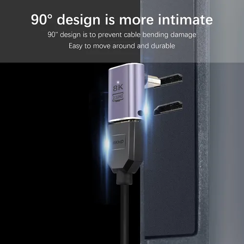 Vista 2 de Adaptador HDMI 8K de 90 grados, paquete de 2 adaptadores de ángulo recto HDMI 2.1 macho a hembra de 48 Gbps compatible con 8K @60Hz, 4K @120Hz, HDR