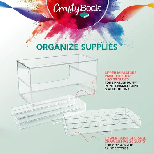 Vista 6 de CraftyBook Organizador de almacenamiento de pintura acrílica, 50 botellas en miniatura, hobby, esmalte, soporte para pintura modelo - 2 cajones