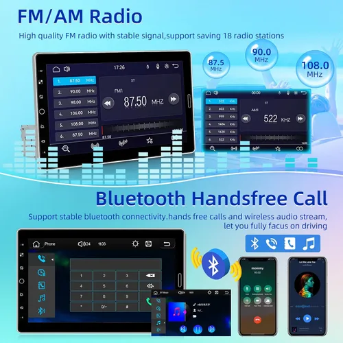 Vista 4 de NHOPEEW - Radio de coche de un solo DIN de 10 pulgadas con pantalla táctil, Carplay inalámbrico y Android Auto - Estéreo de coche con pantalla IPS