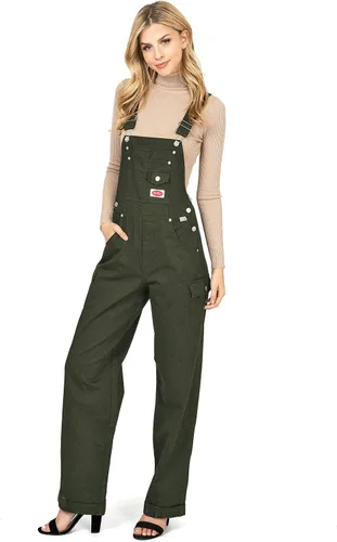 Vista 5 de Overoles holgados de sarga y mezclilla para mujer de talla grande negro (Canvas Black)
