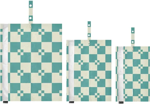Vista 8 de Teal Beige Checkered 3pcs Travel Packing Storage Bags Portable Organizer Closet Storage Suitcase Organizer Bag Travel Suitcase Organizer
