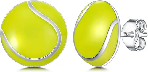 Vista 8 de Aretes deportivos de plata de ley para béisbol, fútbol, voleibol, tenis, baloncesto, aretes colgantes de media bola, aretes de atletas, aretes