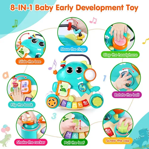 Vista 3 de WITALENT Juguetes para bebés de 6 a 12 meses, piano de dinosaurio, música, juguetes iluminados para niños de 1 año, juguetes infantiles para 7, 8