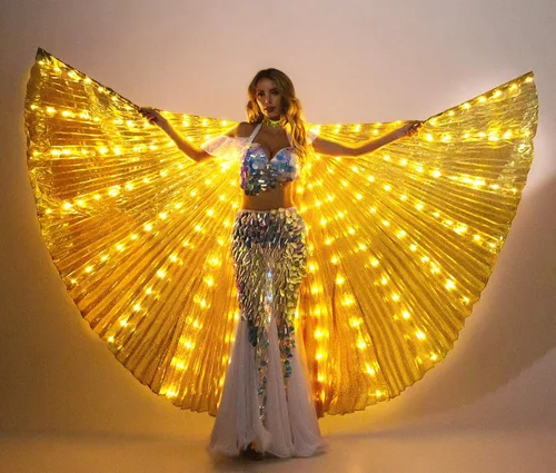 Vista 3 de Alas de LED Isis con luz brillante traje para danza del vientre con varas ropa para espectáculos carnaval o Halloween