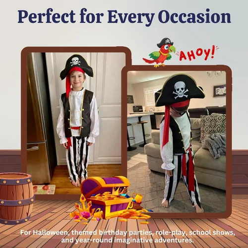 Vista 6 de Dress Up America Disfraz de pirata para niños, auténtico disfraz de pirata para Halloween, fiestas de cumpleaños y disfraz de juego de roles