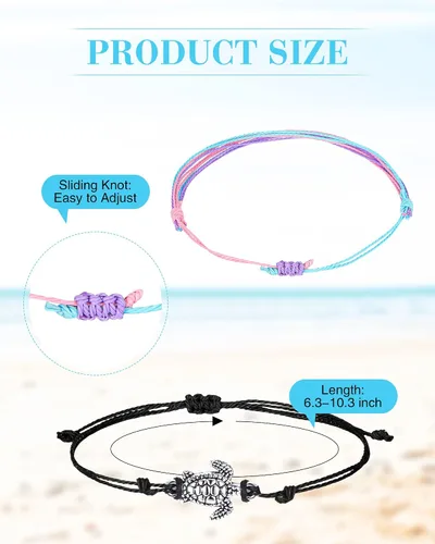 Vista 6 de Hicarer 21 pulseras de olas surfistas ajustables e impermeables hechas a mano para la amistad, joyería para mujer