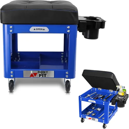 Vista 11 de Rolling Creeper - Asiento de garaje para hombres, taburete mecánico acolchado con bandeja de herramientas de almacenamiento para garaje, taburete