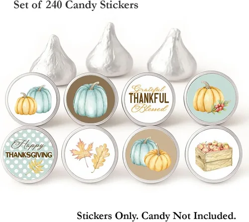 Vista 2 de Etiquetas de Acción de Gracias de otoño para Hershey's Kisses Chocolates - Calcomanías de caramelo de cosecha de otoño - Juego de 240