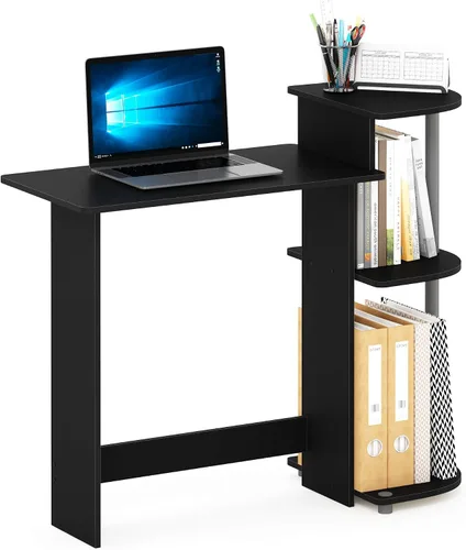 Vista 10 de Furinno EFFICIENT - Escritorio para juegos de 28.6 pulgadas de ancho con 3 estantes laterales abiertos, escritorio para computadora portátil