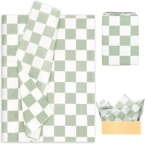 Vista 12 de Whaline 100 hojas de papel de seda a cuadros, papel de regalo de tablero de ajedrez beige y blanco, papel decorativo para cumpleaños, baby shower
