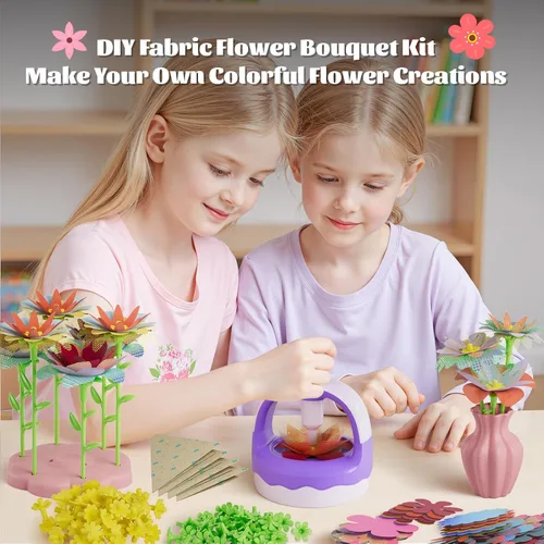 Vista 3 de Kit de manualidades de ramo de flores de tela, juguete de artes y manualidades DIY para niños, juego de actividades creativas para hacer flores