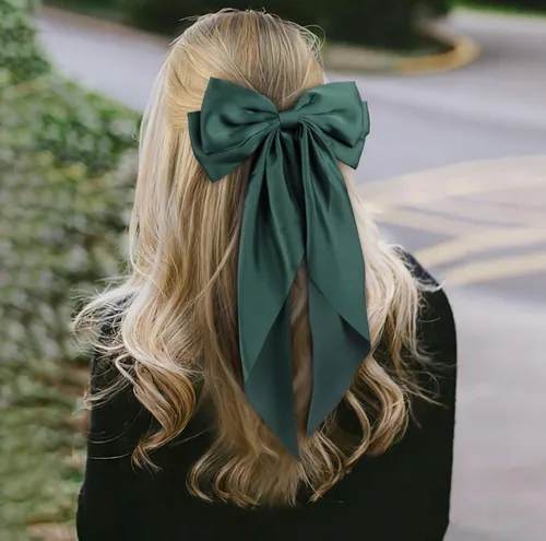 Vista 6 de Tobeffect Pinzas para el cabello, lazos para el cabello para mujeres y niñas, de satén sedoso, pinzas para el cabello con lazo grande, color rojo