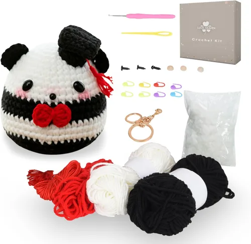 Vista 9 de LUCK HEAVEN Kit de ganchillo para parejas para principiantes, manualidades para adultos y niños – Valantine amigurumi Panda Yarn Animal