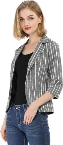 Vista 2 de Allegra K Blazer de solapa con muescas y mangas 34 para mujer