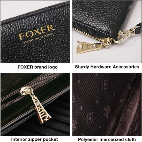 Vista 5 de FOXLOVER Carteras de cuero genuino para mujer, con bloqueo RFID, con cremallera, con pulsera