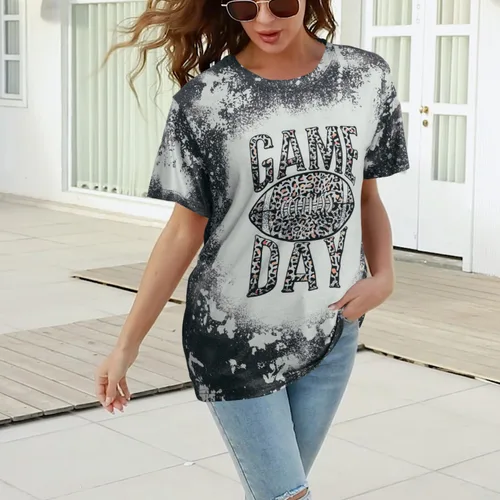 Vista 4 de EGELEXY Camiseta de fútbol para mujer, camiseta de manga corta con estampado de leopardo