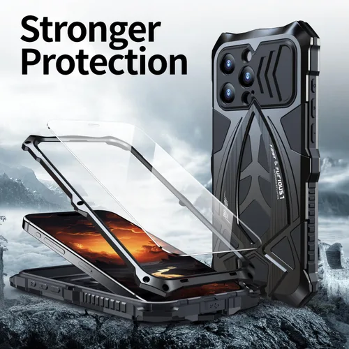 Vista 4 de Lunivop Funda compatible con iPhone 14 Pro Max 2022 Cool con protector de pantalla de metal de grado militar resistente de silicona 360° a prueba