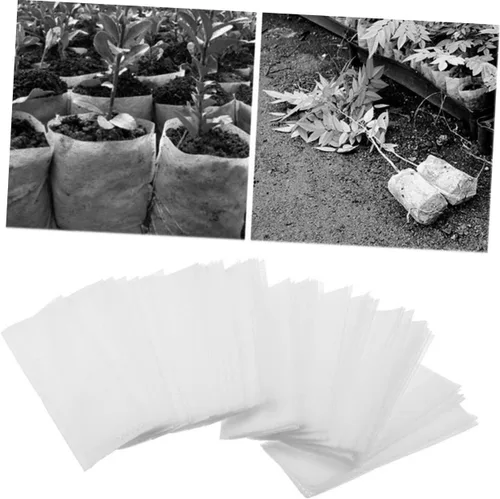 Vista 4 de 200Pcs Non-Woven Plant Grow Bags, White Biodegradable Nursery Pots