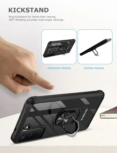 Vista 3 de Funda transparente con función atril para Samsung Galaxy S21 FE 5G, protección contra caídas para Galaxy S21 Fe, parachoques flexible + parte Negro